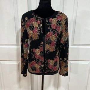 Black Floral Embroidered Jacket with Pink & Gold Accents